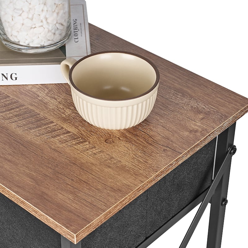 VECELO X Frame Nightstand with Removable Fabric Drawer Easy to Clean Nightstand Multifunctional End Table with Open Shelf