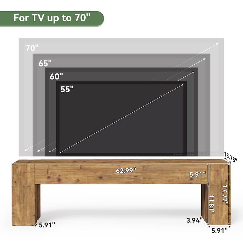 Solid Wood TV Stand, 63" Rustic Extra Long Media TV Consoles Table