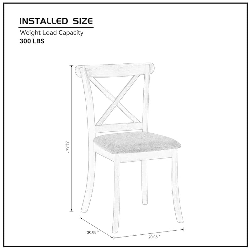 Wooden X Back Dining Chairs Set of 2 Modern Fabric Upholstered Kitchen Side Chairs