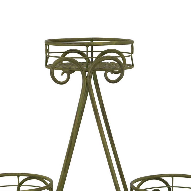 Shin Plant Stand with 4 Pots, Vintage A Frame Dark Green Metal 33 Inch