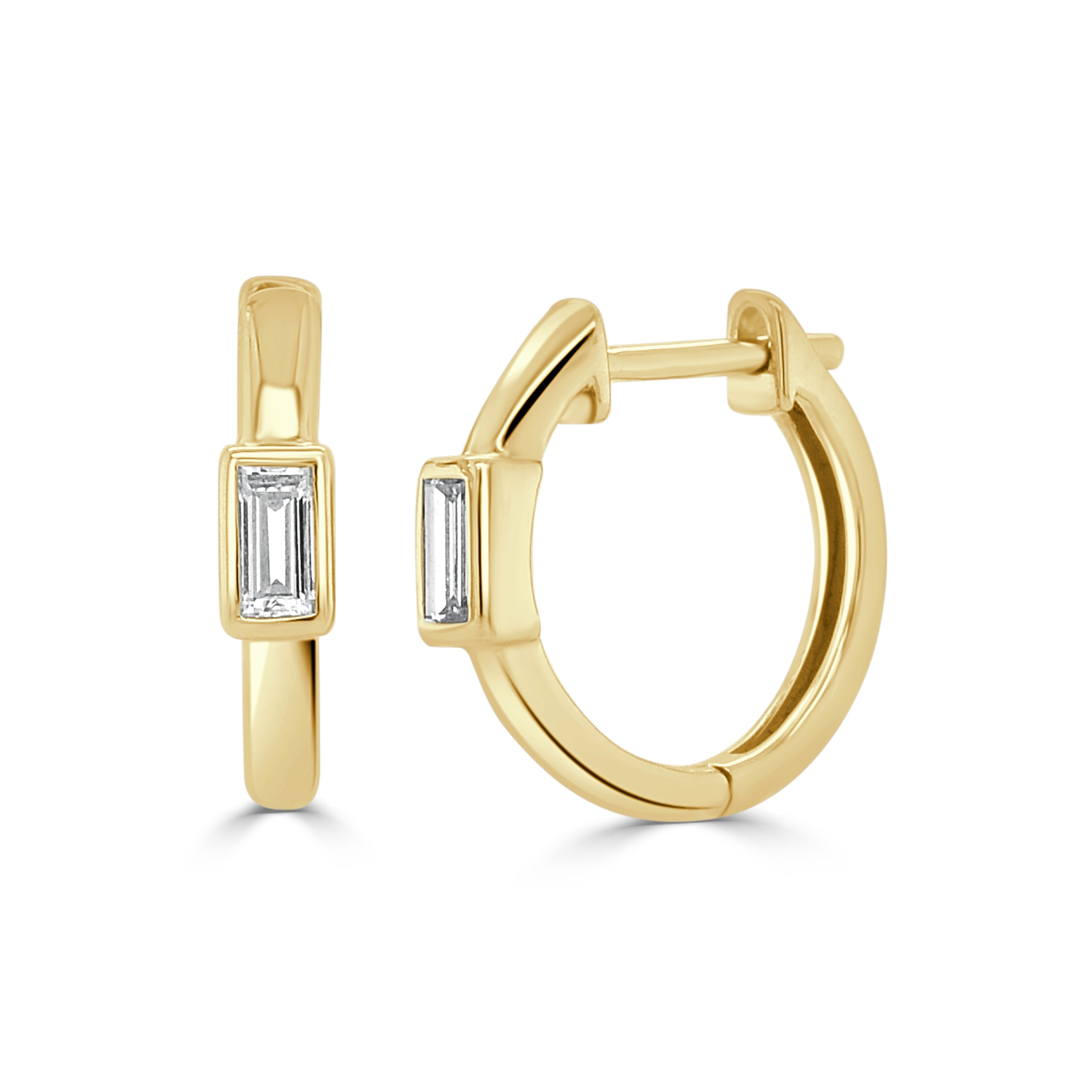 Joelle Collection Natural Baguette Diamond Small Hoop Huggy Earrings 1/4 CTTW