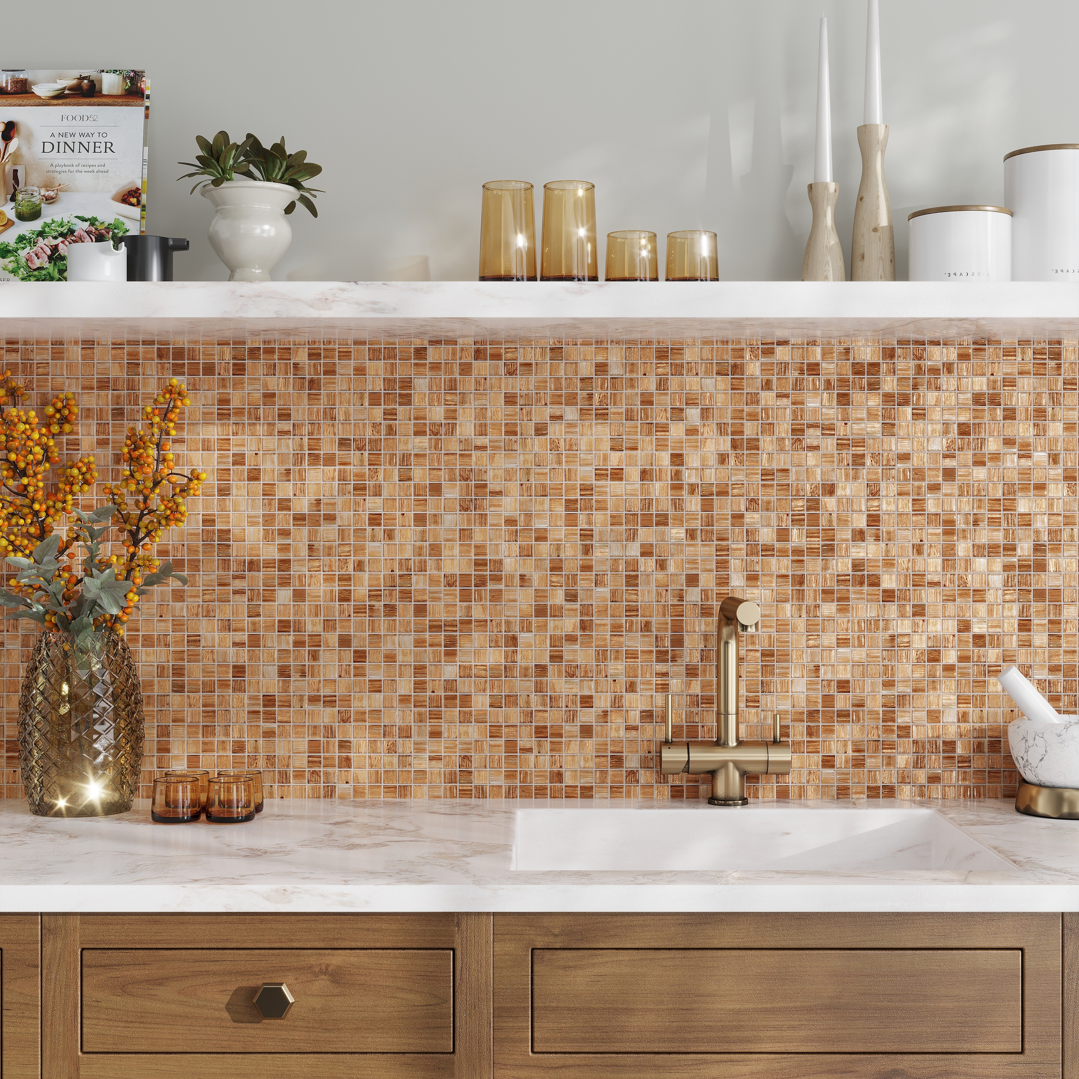 Apollo tile 12" x 12" Celestial Glossy Copper Brown Glass Tile (20 sq ft/case) - 20 Pack