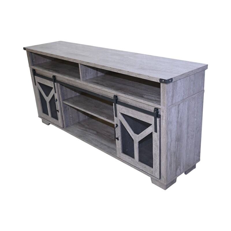 65.35" LED TV Stand with Sliding Barn Doors and Ambient Lighting