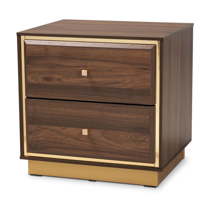 Cormac Transitional Wood/ Metal 2-Drawer Nightstand-Walnut/ Dark Brown - Walnut Brown, Gold