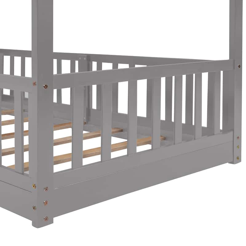 Twin Over Twin Bunk Bed with Slide and Ladder, Gray