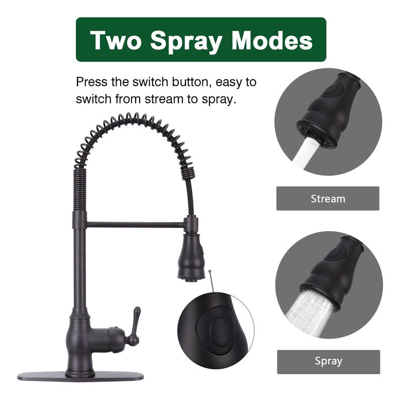 Copper Pre-Rinse Spring Kitchen Faucet Single Level Handle and Pull Down Sprayer