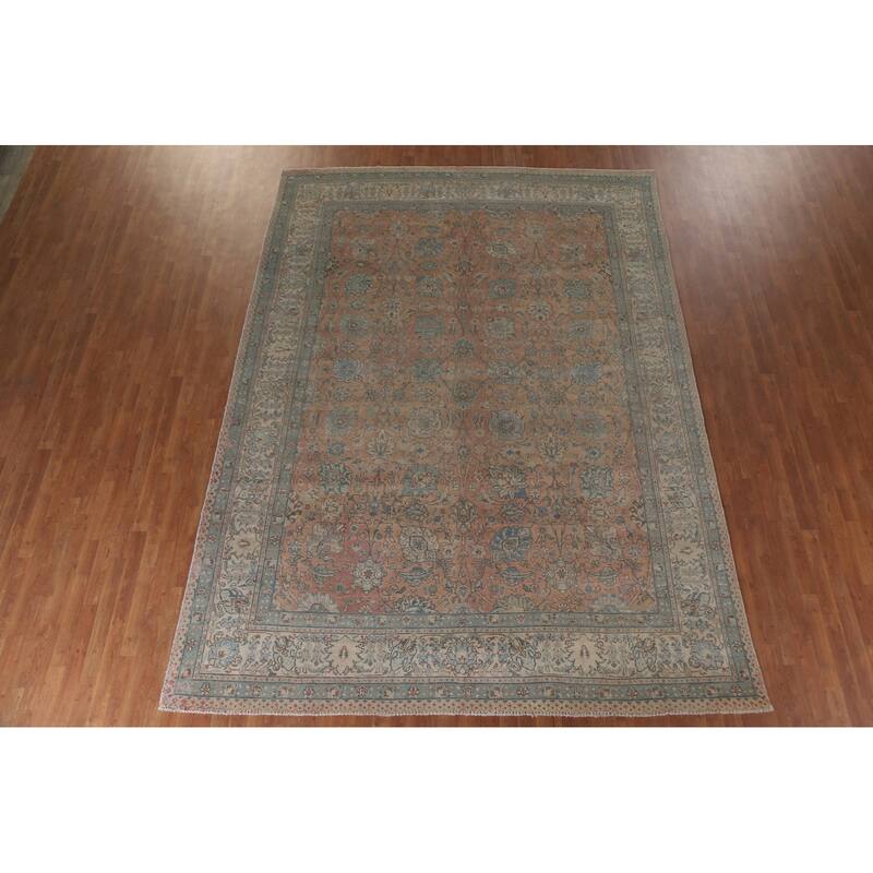 Hand Knotted Oriental 100% Wool Carpet Traditional All-Over Coral Tabriz Area Rug - 12' 4'' X 9' 1''