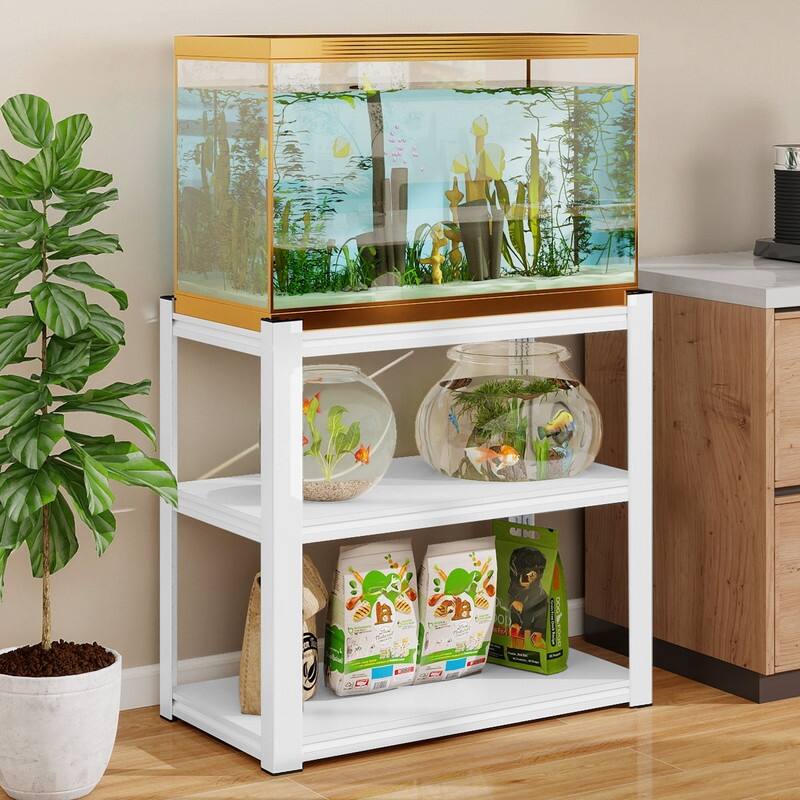 20-30 Gallon Adjustable Heavy Duty Metal Fish Tank Stand,3-Tier Rack,White/Black - 31.50" H - Antique White