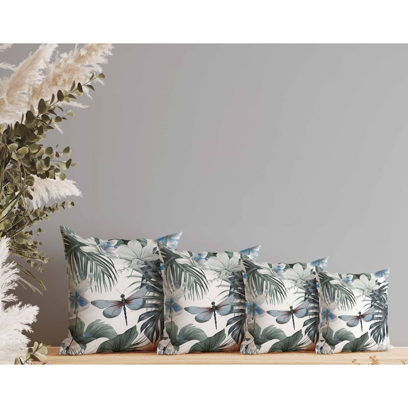Dragonfly Dreamscape Faux Suede Reversible Throw Pillow Grey and Blue