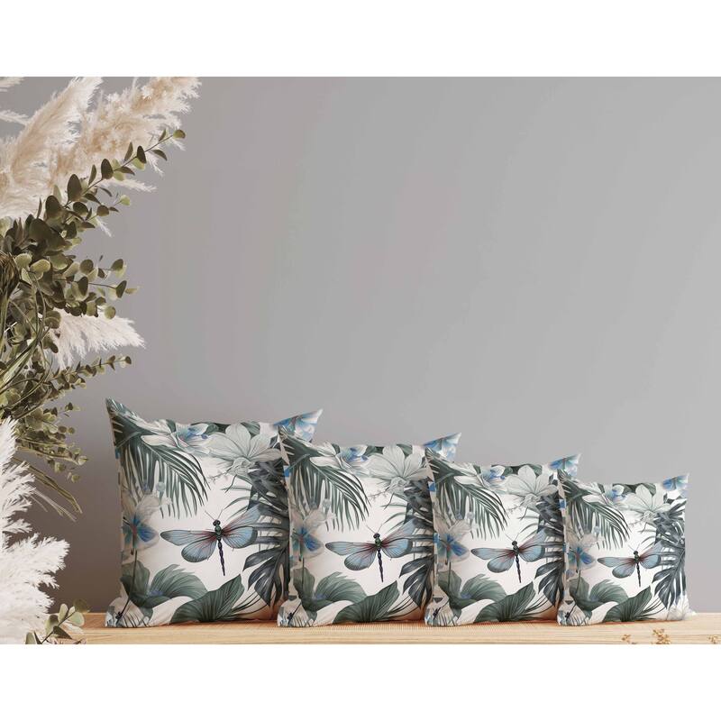 Dragonfly Dreamscape Indoor/Outdoor Reversible Throw Pillow Grey and Blue