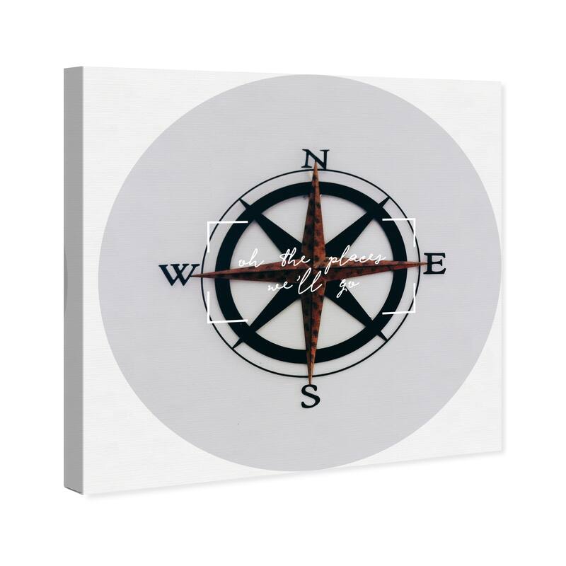 Wynwood Studio Prints Nautical and Coastal Compass White and Nautical & Coastal Wall Art Canvas Print