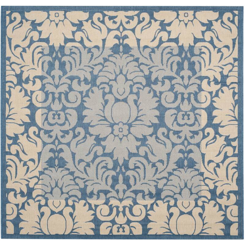 SAFAVIEH Courtyard Peggie Indoor/ Outdoor Patio Backyard Rug - 6'7" Square - Blue/Natural
