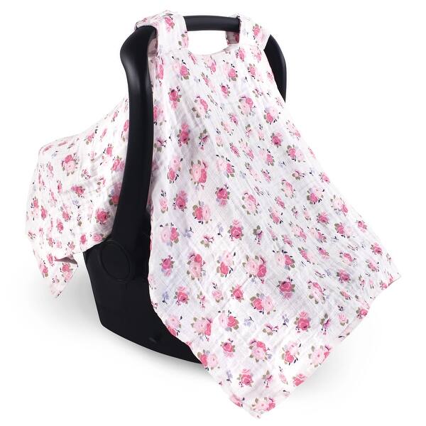 slide 1 of 1, Luvable Friends Baby Girl Muslin Car Seat Canopy, Floral, One Size - Floral Floral