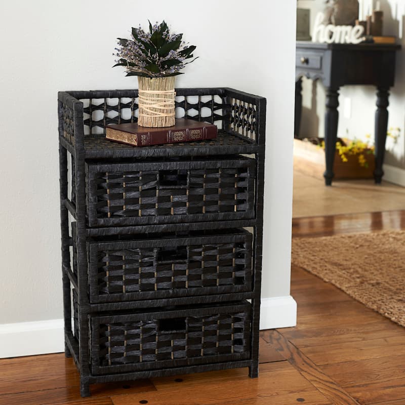 Household Essentials Woven 3 Drawer Chest with Cutout Handles - Black