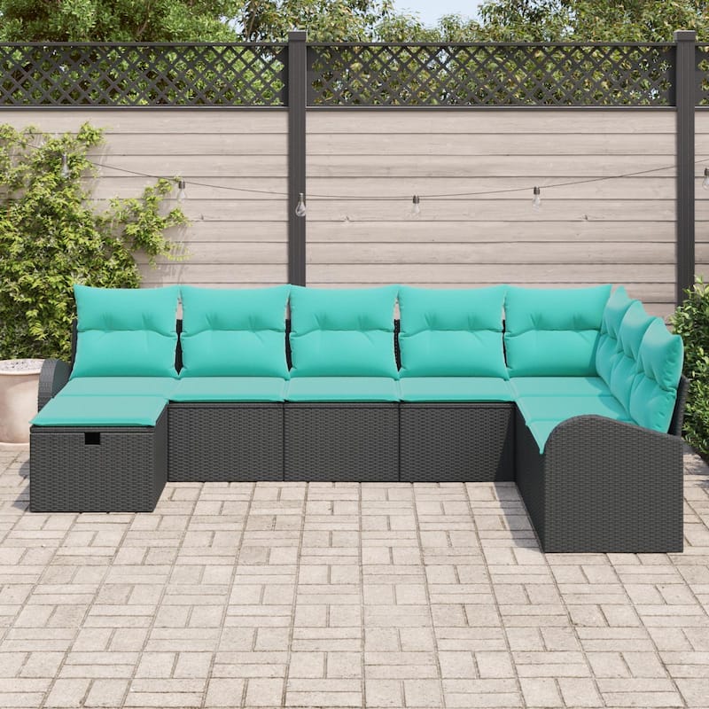 vidaXL 8/9 Garden Sofa Set with Cushions Black/Brown/Grey Poly Rattan - 113.8 x 70.5 x 27.2