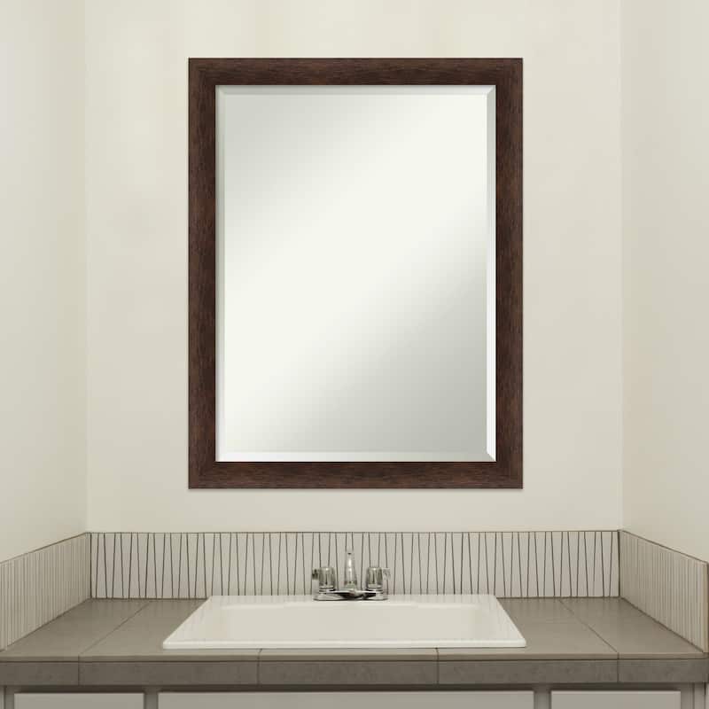 Warm Walnut Narrow Beveled Wood Framed Bathroom Vanity Wall Mirror - Warm Walnut Narrow