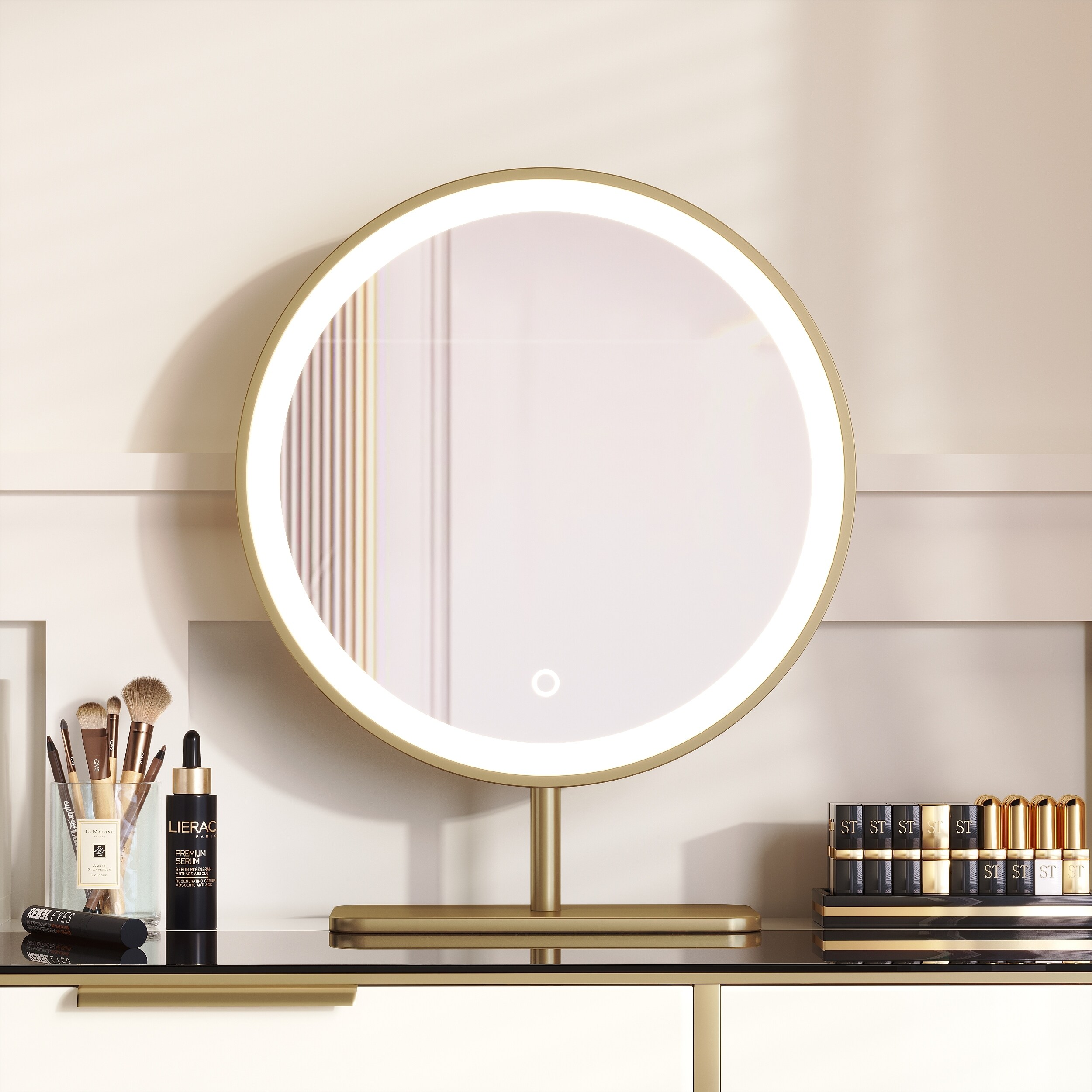 erkki round led metal dresser mirror 24" Led Round Mirror