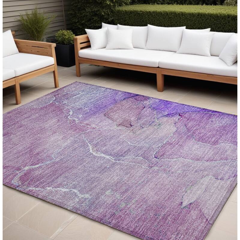 Almisi Artistic Abstract Weather Resistant Classic Meets Modern Outdoor Rug - 8' X 10' - Purple