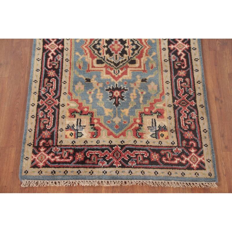 Light Blue Traditional Heriz-Serapi Foyer Rug Hand-Knotted Wool Carpet - 3'1"x 5'0"