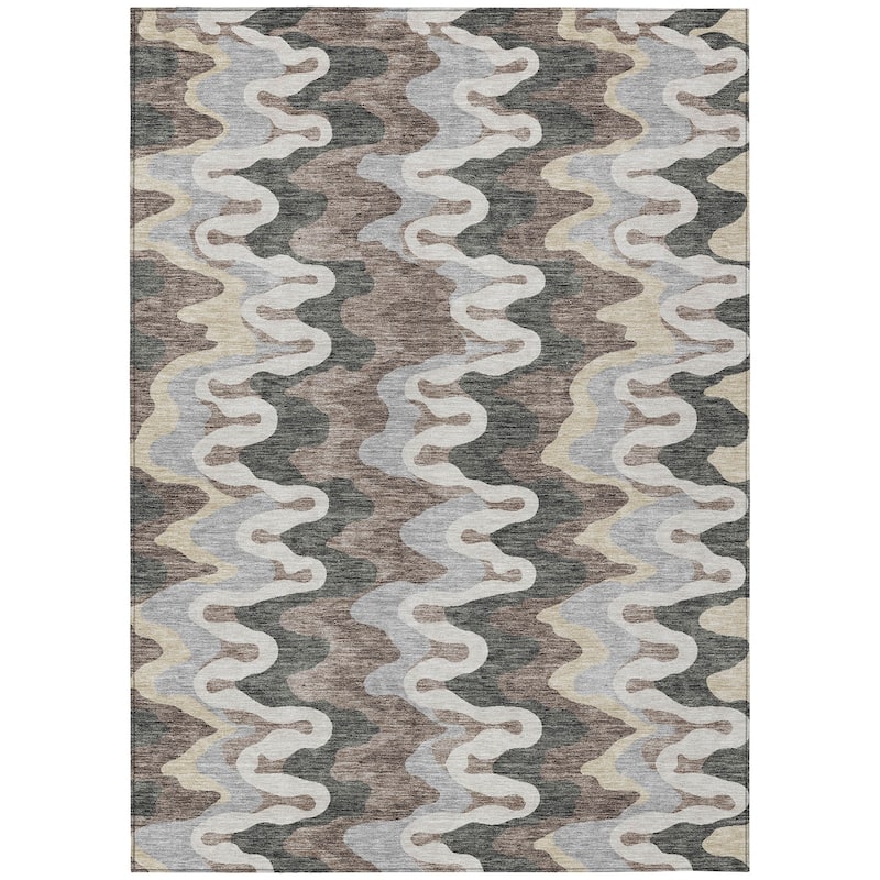 Machine Washable Indoor/ Outdoor Chantille Abstract Ripples Rug
