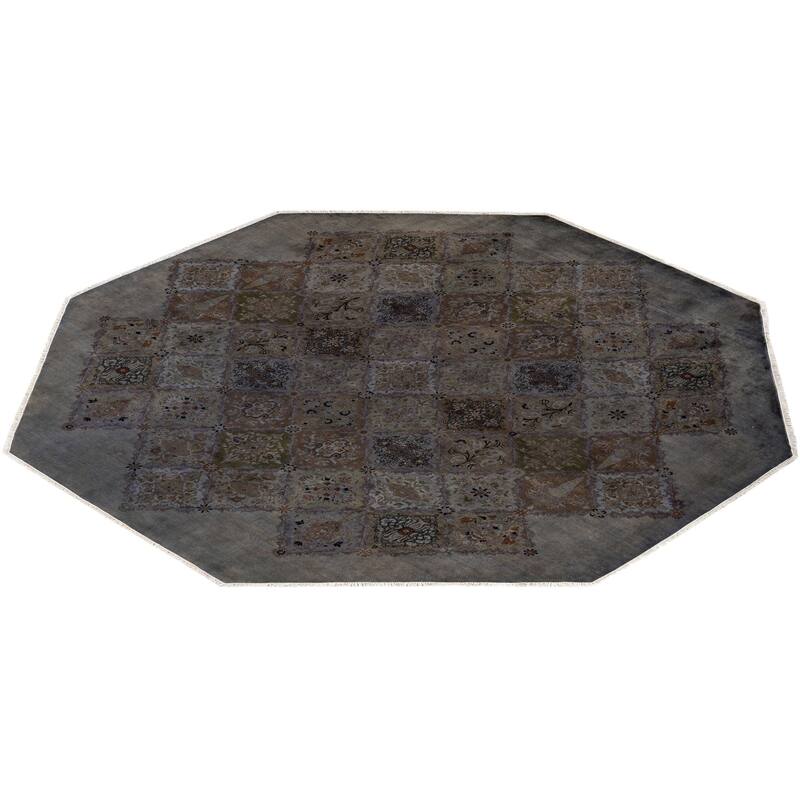 Overton Hand Knotted Wool Vintage Inspired Modern Contemporary Overdyed Brown Octagon Area Rug - 9' 1" x 9' 1"