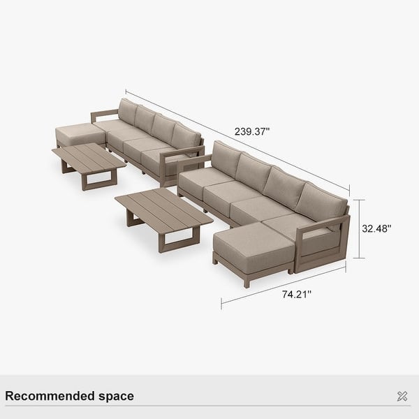 dimension image slide 3 of 16, PURPLE LEAF Caesar L-Shaped Khaki Outdoor Couch with 9.6" Thick for Yard Porch Deck Patio Conversation Sets