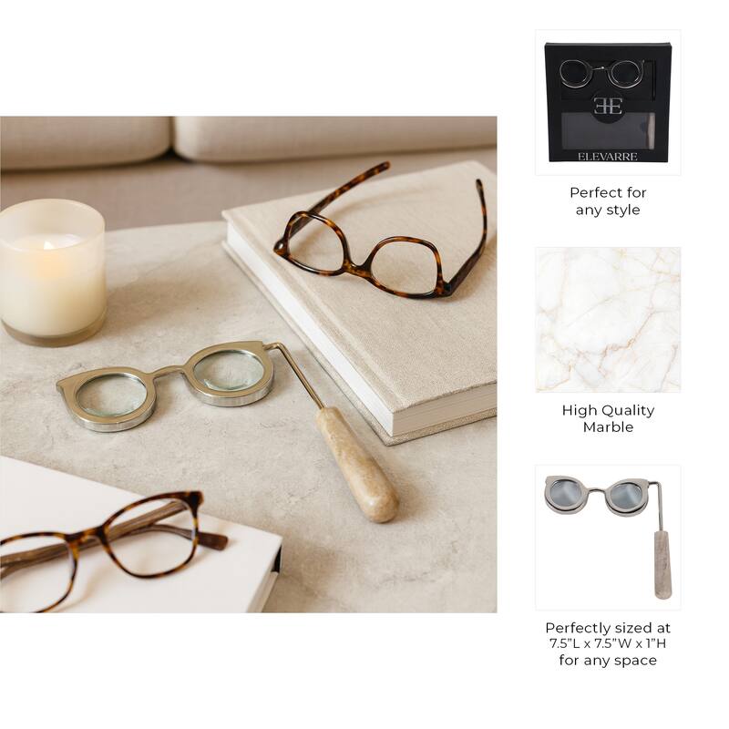 Eyeglass Magnifying Glass with Marble Handle Sculpture - 9"