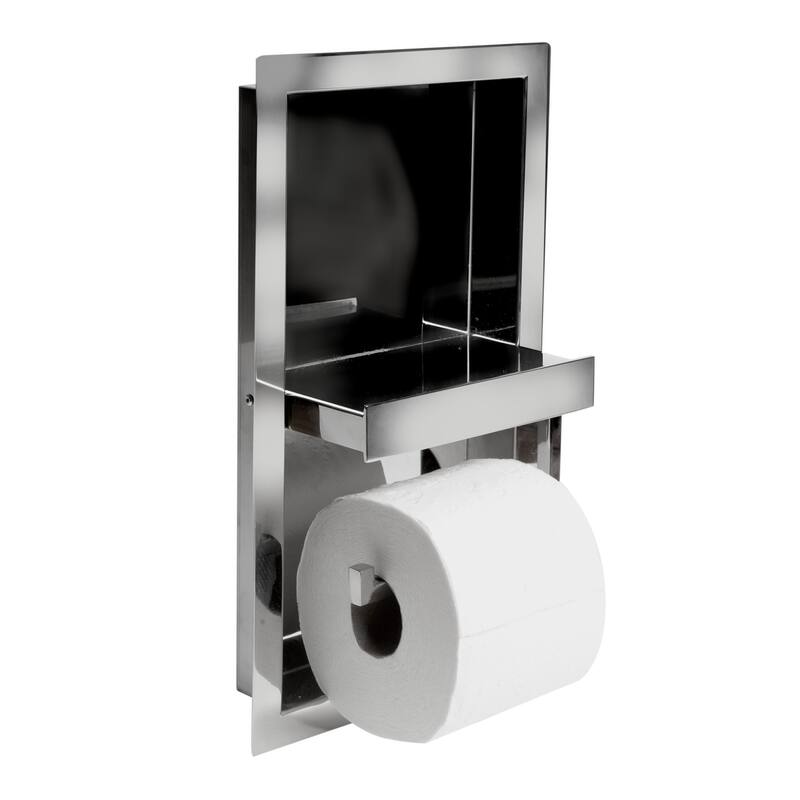 ALFI brand ABTPN88-PSS Polished Stainless Steel Recessed Toilet Paper Holder Niche - Grey