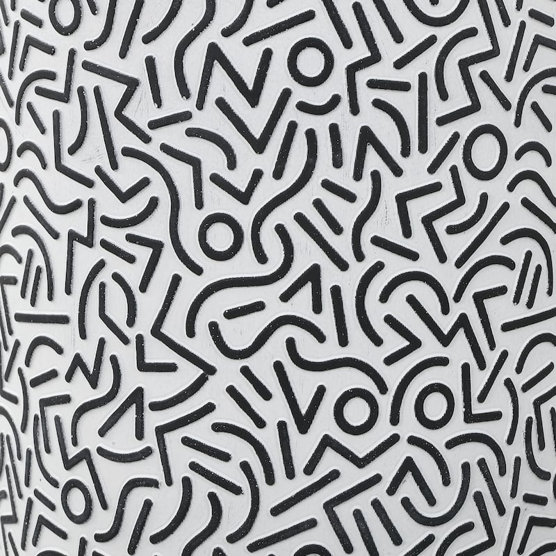 Kiri 17.75" Modern Bohemian Geometric Drum Garden Stool, Black/White, by JONATHAN Y