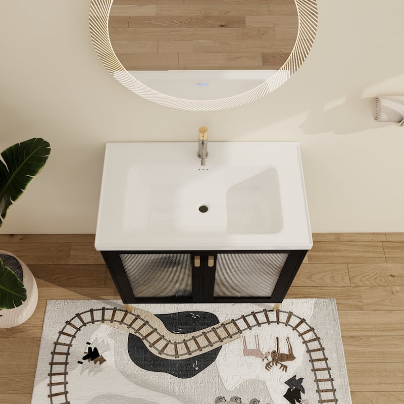 Malwee 28"/32" FreeStanding Bathroom Vanity, Floor Stand Bathroom Vanity with Ceramic Sink,Soft Close Door and Adjustable shelf