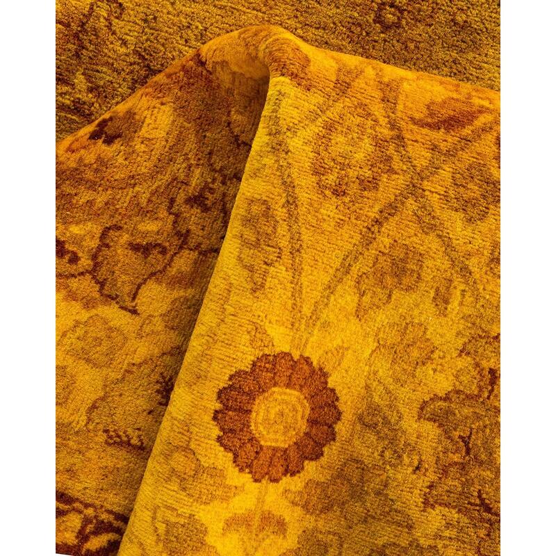 Overton Hand Knotted Wool Vintage Inspired Modern Contemporary Overdyed Yellow Area Rug - 3' 0" x 5' 3"