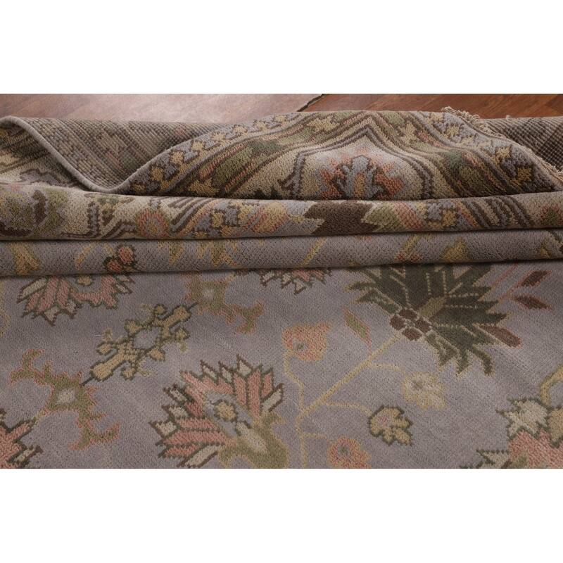 All-Over Gray & Ivory Oushak Indian Area Rug Hand-Knotted Wool Carpet - 9'4" x 11'11"
