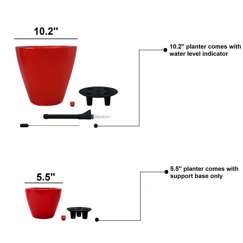 GDFStudio - Farmhouse 2-Piece Outdoor/Indoor Self-Watering Planter Pots with Drainage Plug and Water Level Indicator - 10.2"
