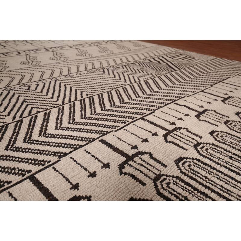 Moroccan Oriental Area Rug Hand-Knotted Contemporary Wool Carpet - 8'11"x 12'0"