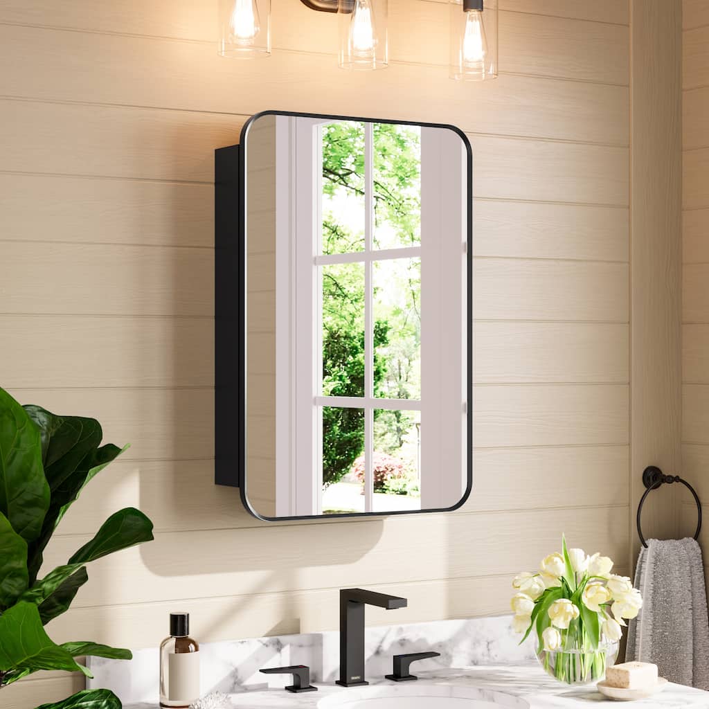 Topcraft Black Wall Mounted Aluminum Framed Medicine Cabinet