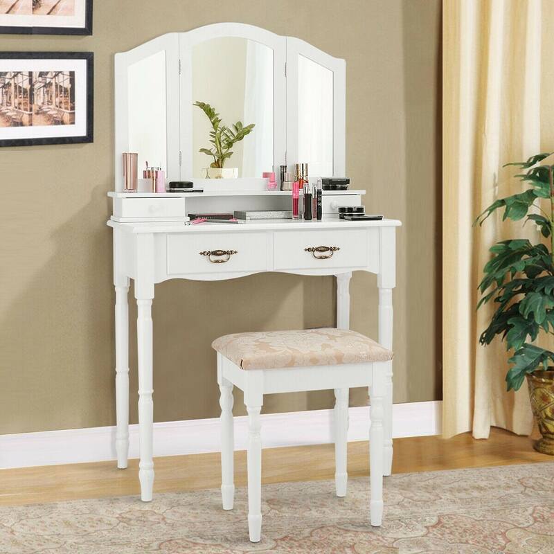Vanity Makeup Dressing Table with Tri Folding Mirror - 31.5" x 15.7" x 54.0" (L x W x H)