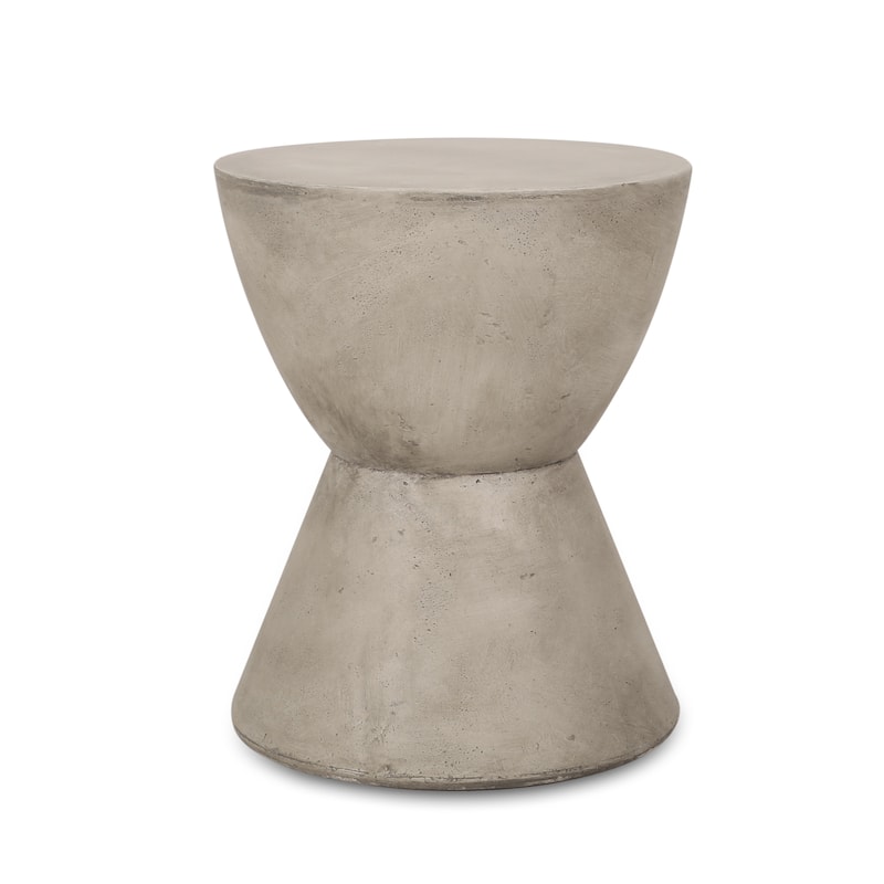 Roomfitters Outdoor MGO Side Table, Modern Hourglass Accent Table for Patio or Living Room, Light Grey