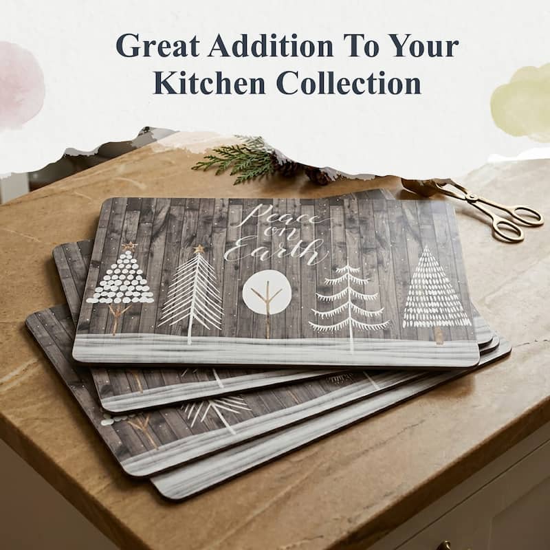 Pimpernel Rustic Placemats Cork Backed Boards Table Mats Snow Tree Heat Resistant - 15.7" L x 11.7" W