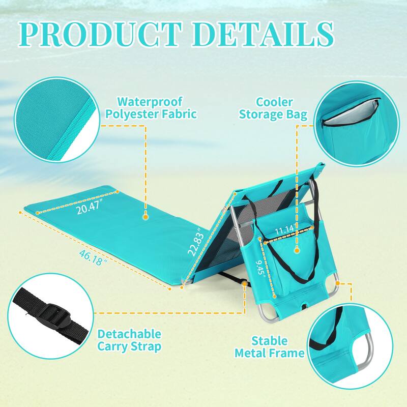 Foldable Beach Lounger, Lightweight Beach Mat Lounge Chair with Breathable Mesh Back