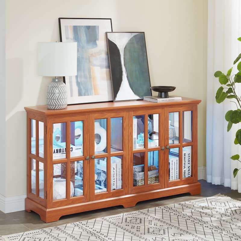 LED Curio Display Cabinet Antique Display Cabinet with Glass Doors Adjustable Shelves