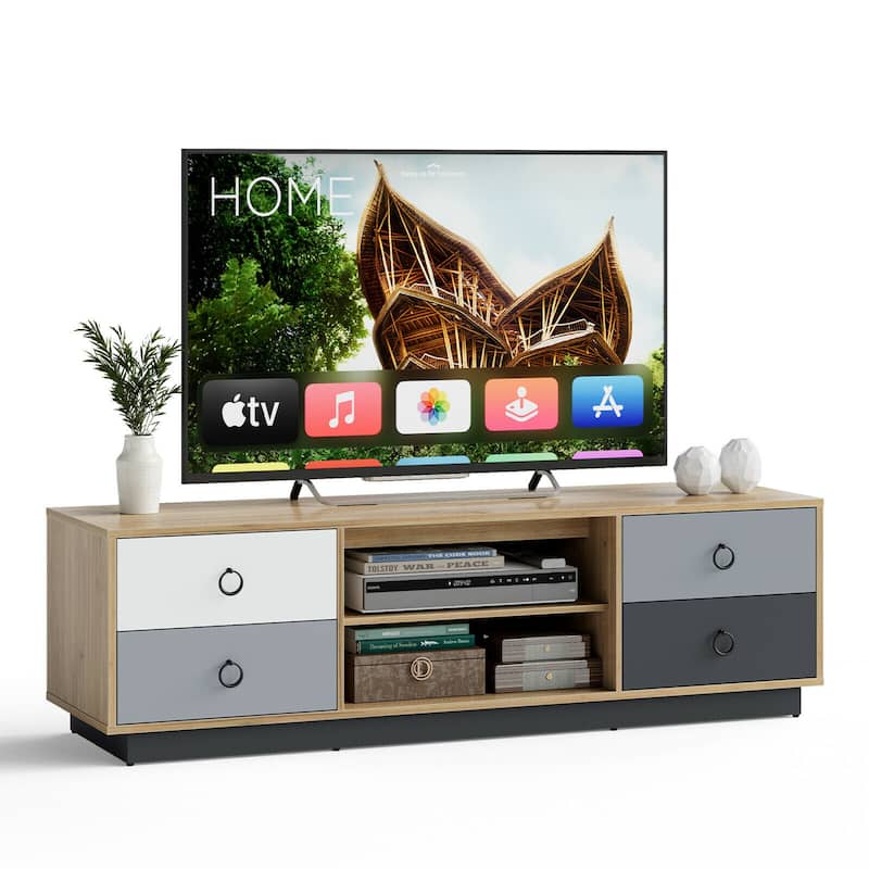 Gymax 55'' TV Stand Entertainment Media Center w/ Storage Cabinets - Multi