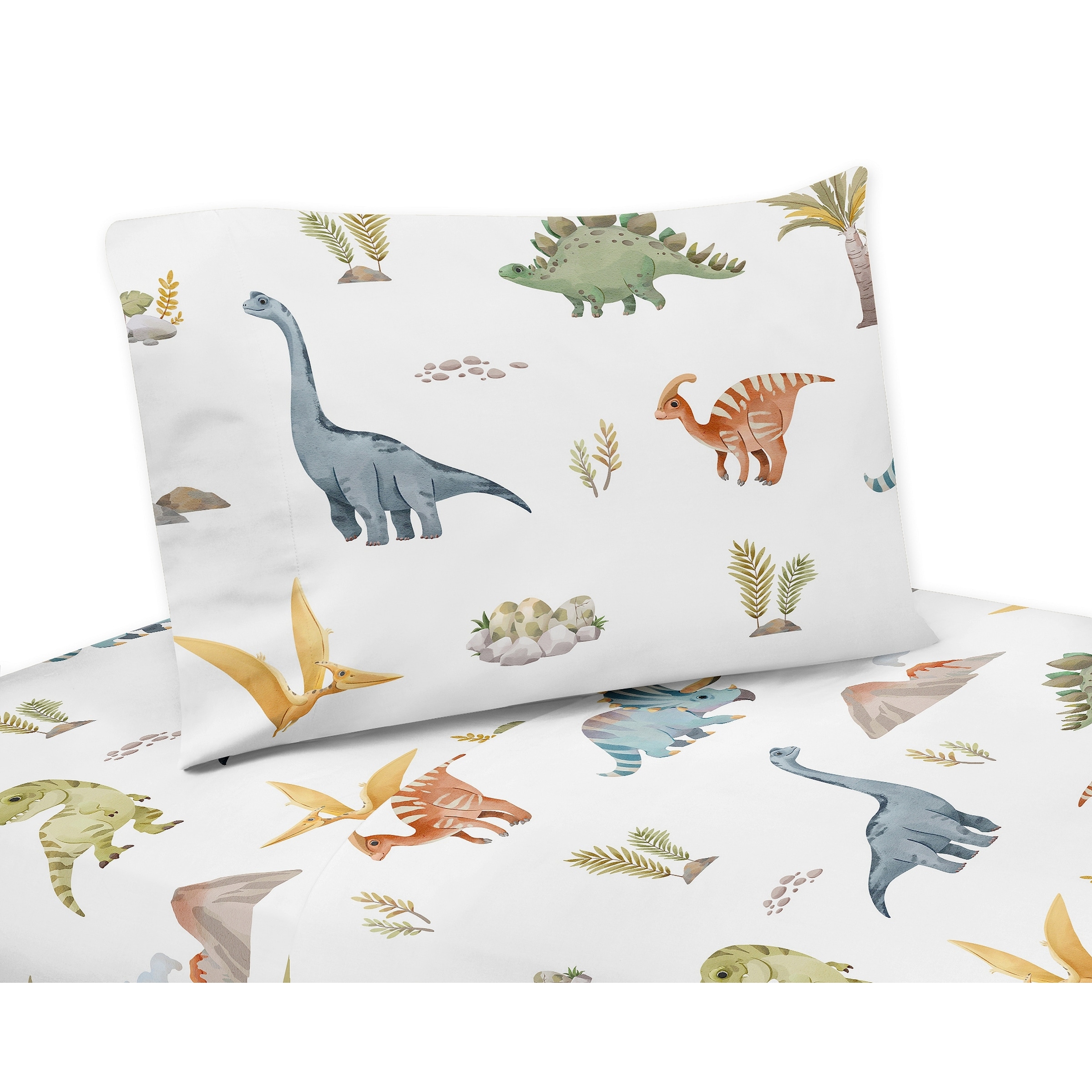 Sweet Jojo Designs Watercolor Dinosaur Dino Boy 3-piece Twin Sheet Set -Blue & Green, Modern Dinosaurs, Jurassic, Trex, Nature