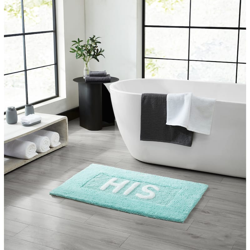 Jean Pierre Novelty Cotton Bath Rug - 21"x34" - "His" & "Hers" - His - Aqua