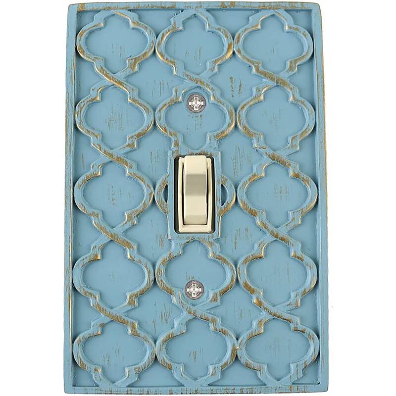 Meriville Moroccan 1 Toggle Wallplate, Single Switch Electrical Cover Plate - Cameo Blue With Gold