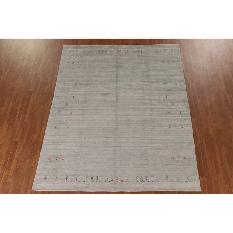 Gabbeh Indian Area Rug Handmade Tribal Beige Wool Carpet - 7'10"x 9'9"