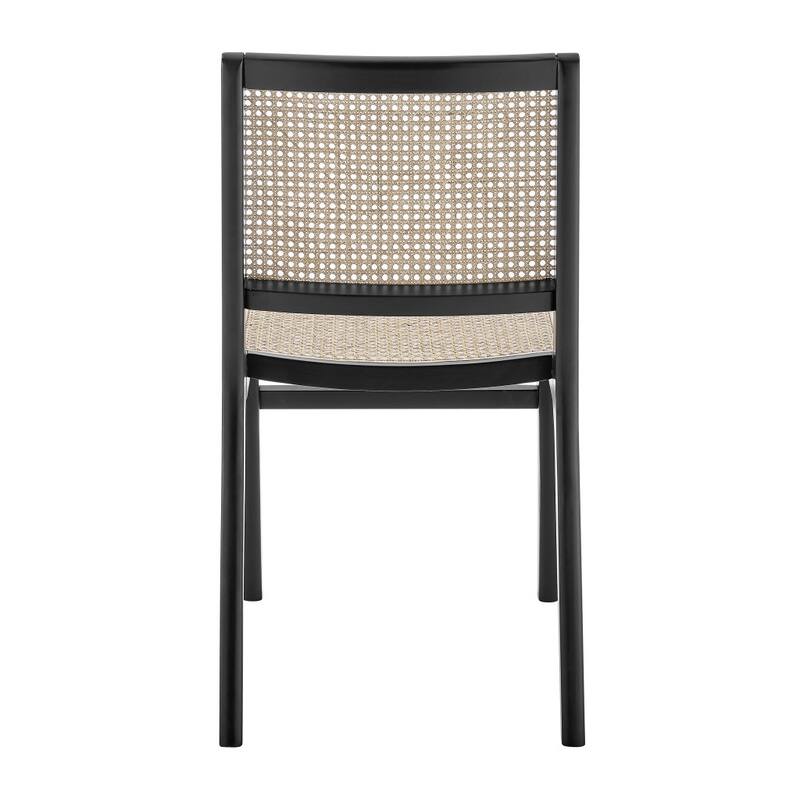 HomeRoots Natural and Black Solid Wood and Cane Partially Open Back Dining Side Chair - 18.00 in. x 35.00 in. x 23.50 in.