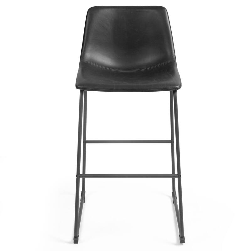 Set of 2 Adan Iron Frame Black Faux Leather Bar Stool