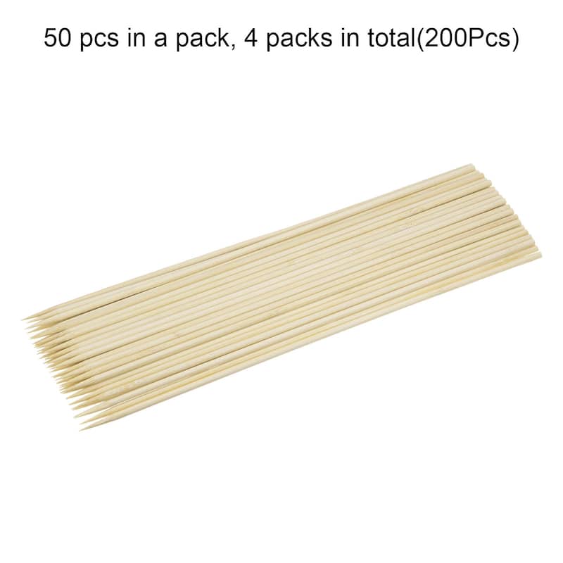 200pcs Bamboo Skewers Sticks 12 Inch 4mm Dia Natural Wooden Cocktail Picks - 12"