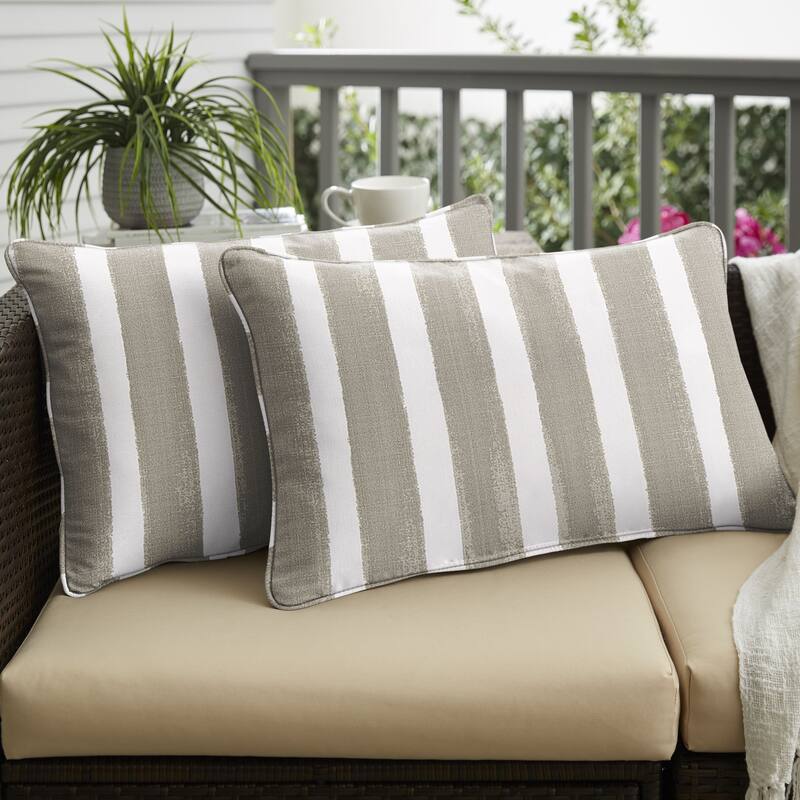 Sorra Home Tan and White Stripe Indoor/Outdoor Corded Pillows (Set of 2) - 24 x 14 x 6 - Nico Coconut
