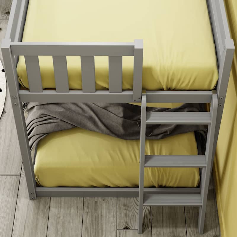 Max and Lily Twin over Twin Low Bunk Bed with Ladder on End